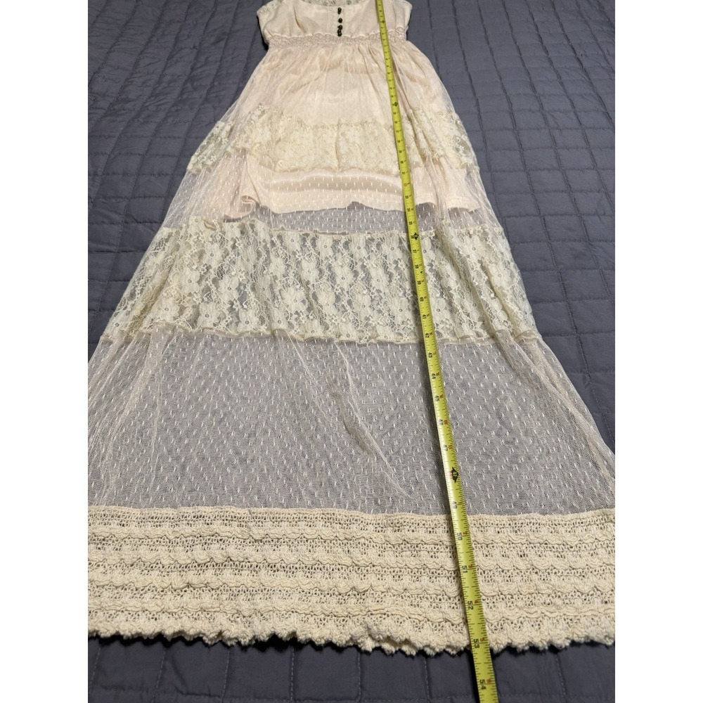 Women's light yellow tiered lace maxi dress Size S Mesh coquette cottagecore - Picture 8 of 8